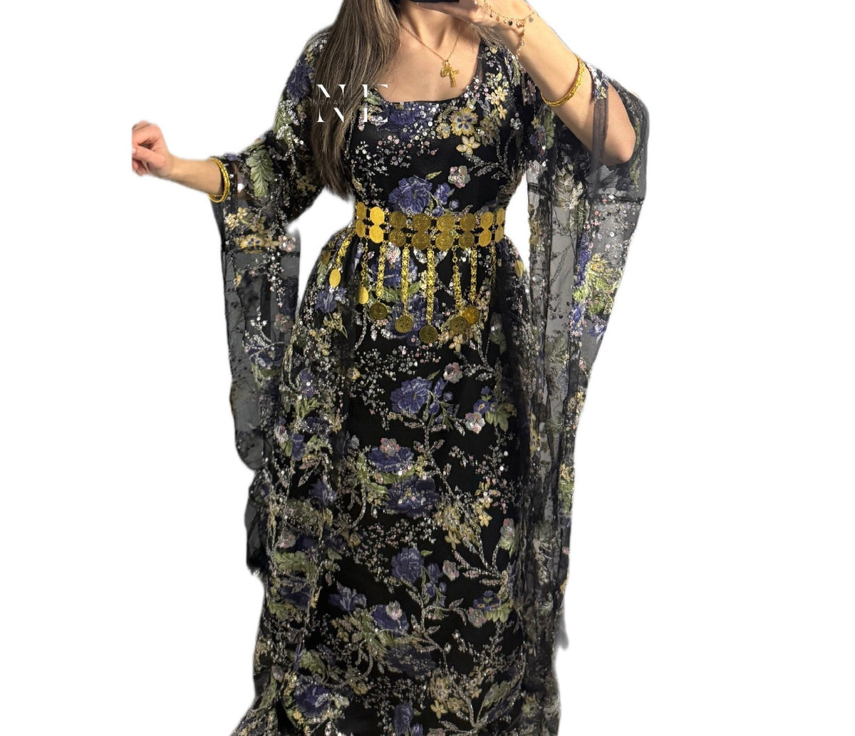 Purple and Black Embroidery Kurdish Clothes Collection
