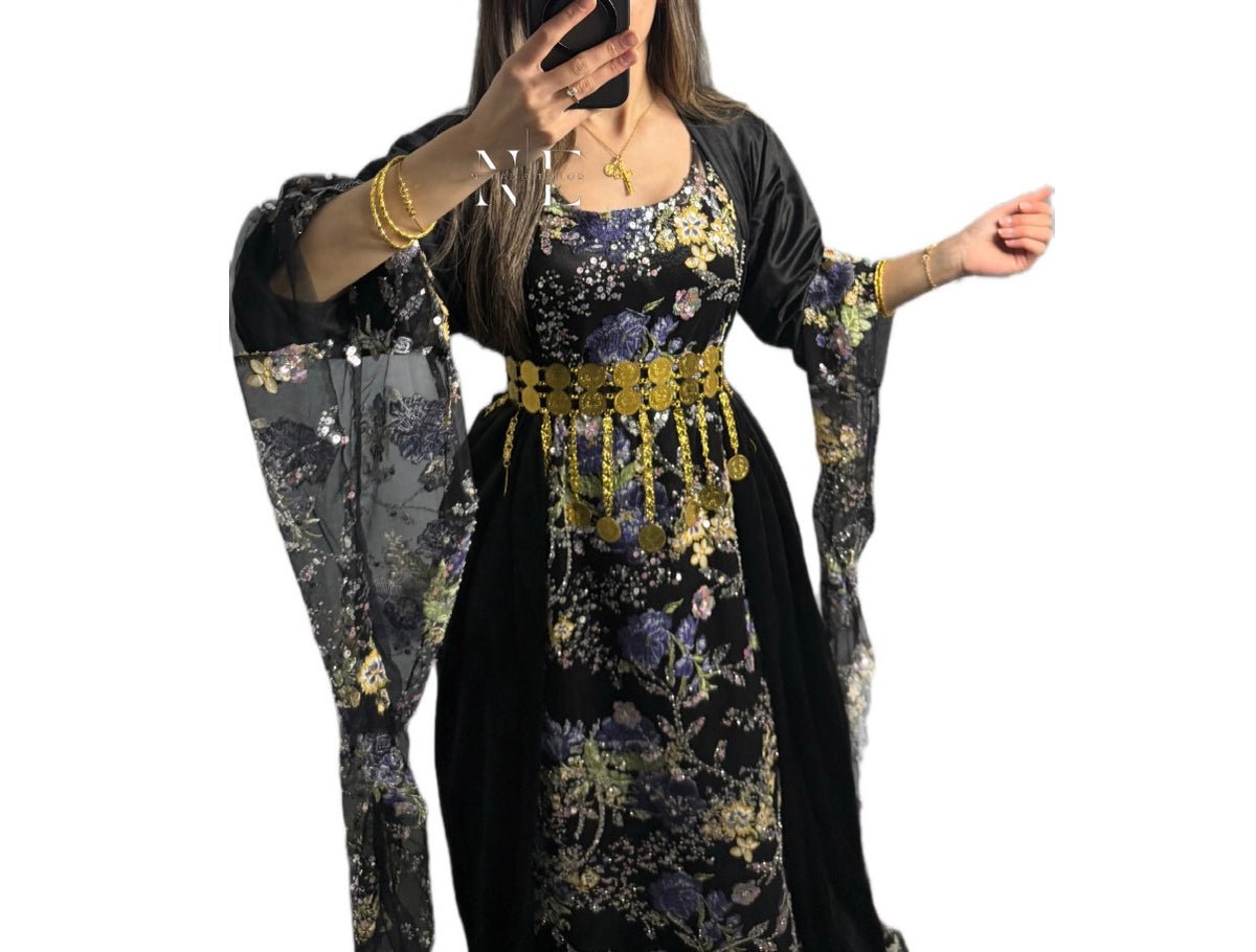 Purple and Black Embroidery Kurdish Clothes Collection