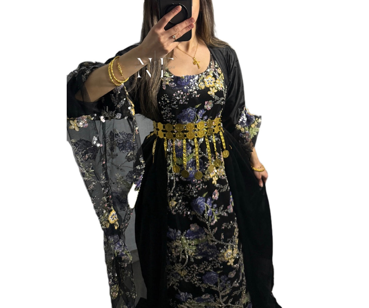 Purple and Black Embroidery Kurdish Clothes Collection