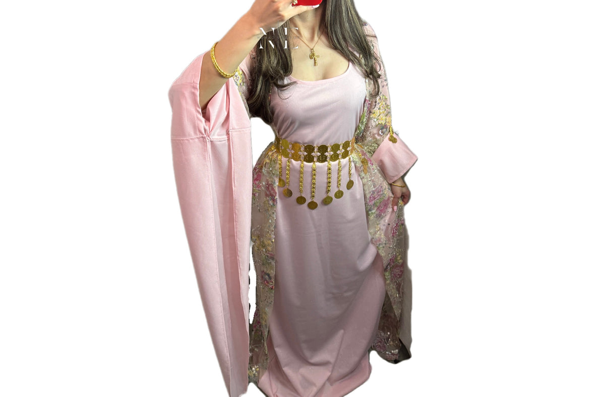 Pink Embroidered Floral Kurdish Clothes