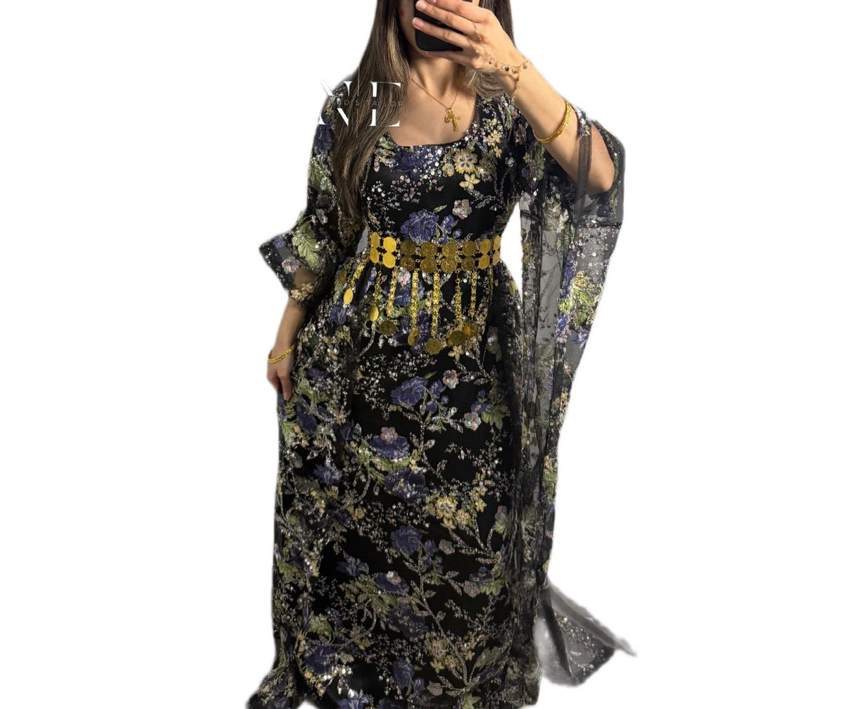 Purple and Black Embroidery Kurdish Clothes Collection