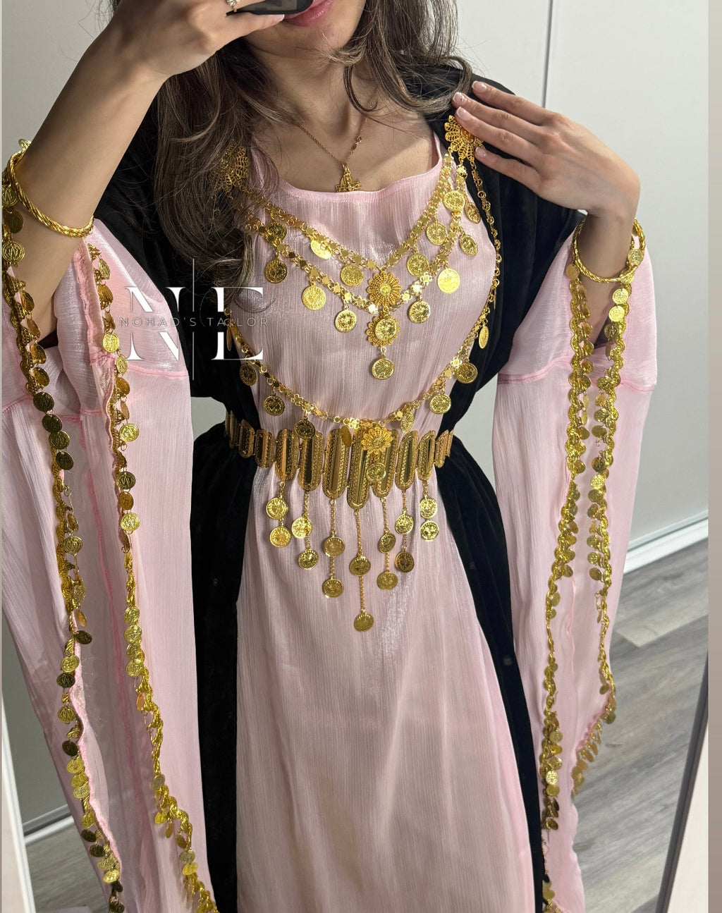 Blush pink chiffon Kurdish Gown (Jili Kurdi)