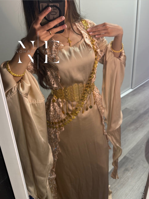 Nude Floral Kurdish Gown (Jilli Kurdi)