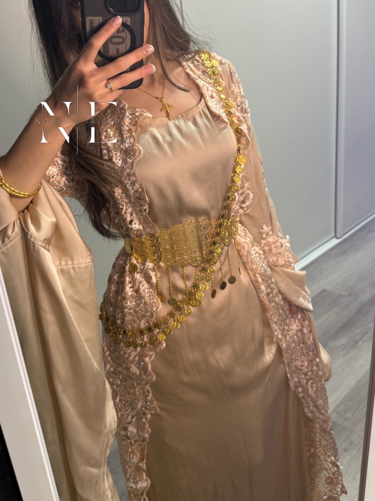 Nude Floral Kurdish Gown (Jilli Kurdi)