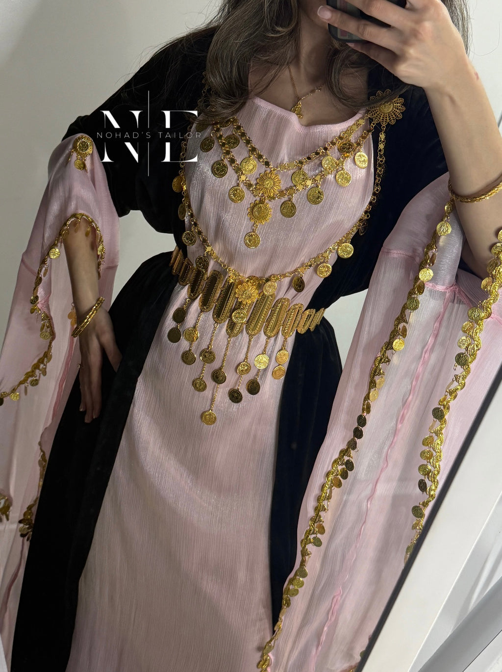 Blush pink chiffon Kurdish Gown (Jili Kurdi)