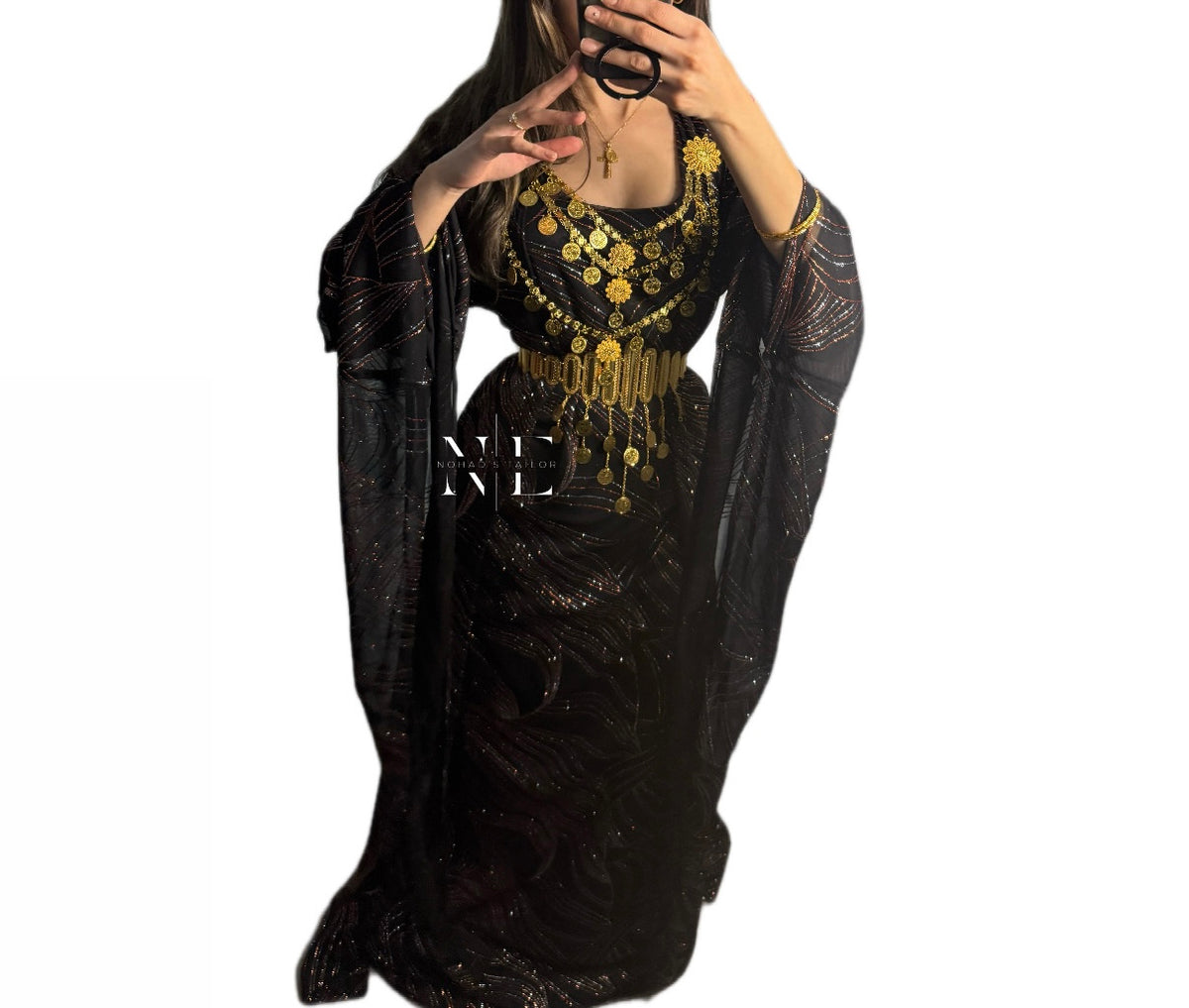 Orange and Black Shimmer Kurdish Clothes