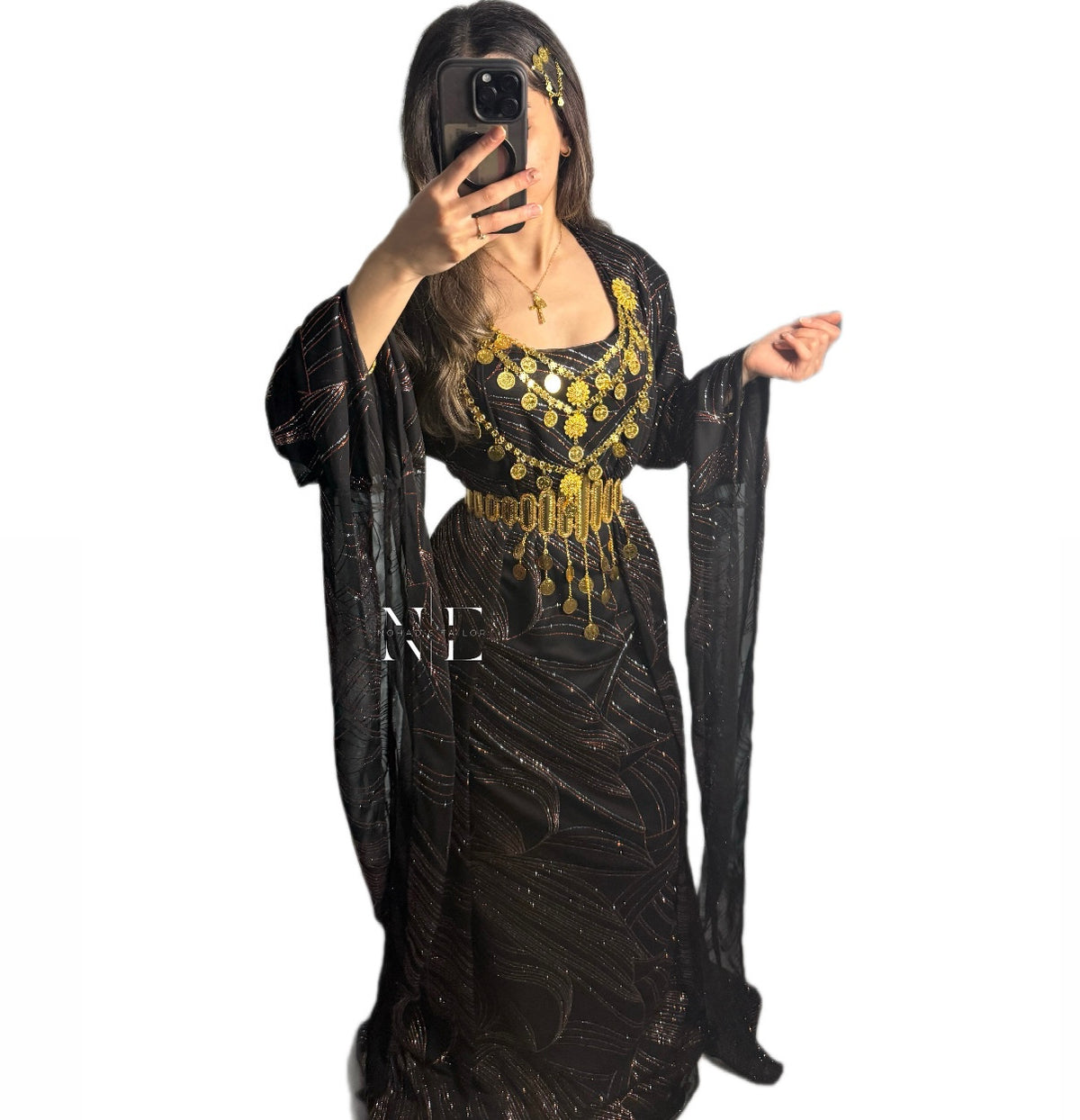 Orange and Black Shimmer Kurdish Clothes