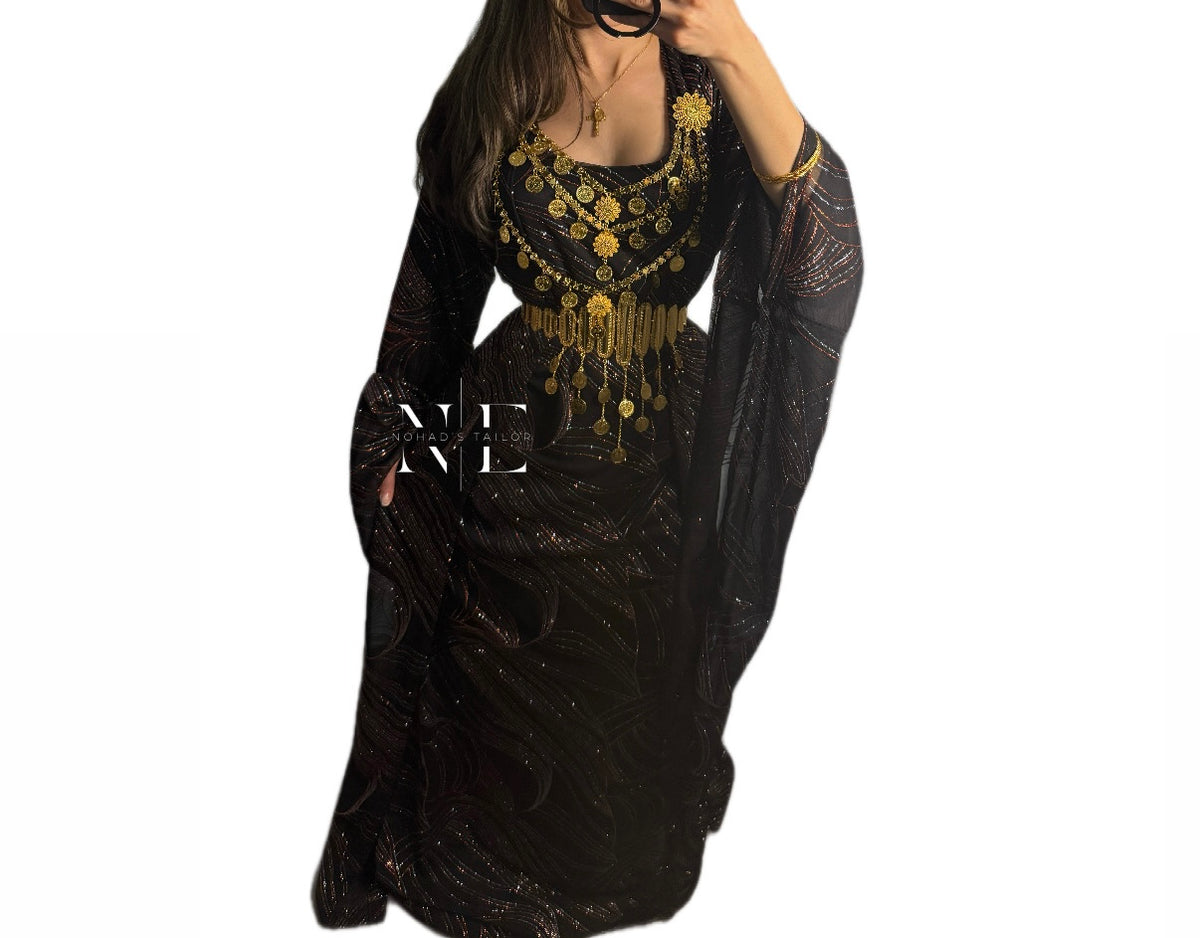 Orange and Black Shimmer Kurdish Clothes