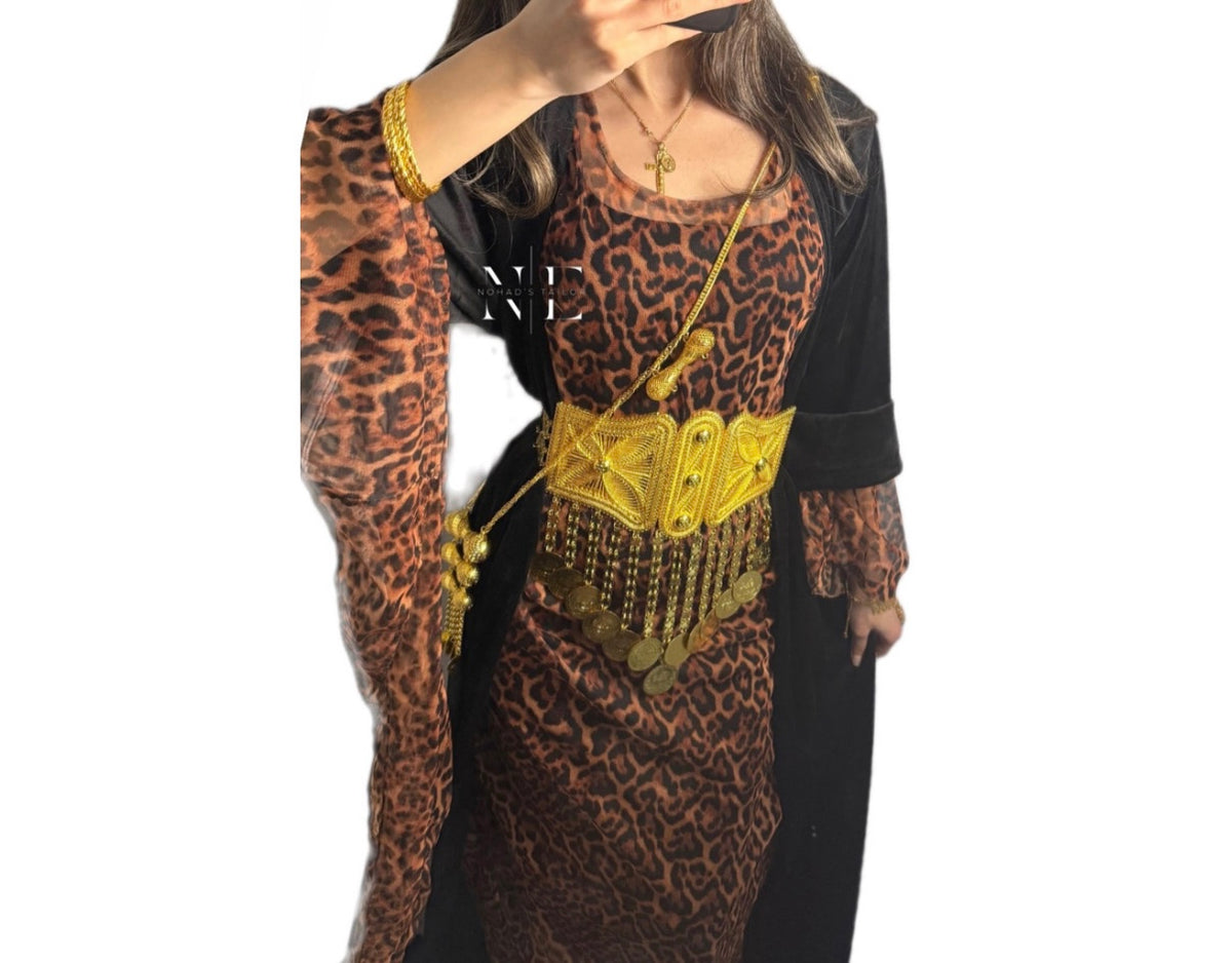 Leopard Print and Black Velvet Kurdish Clothes