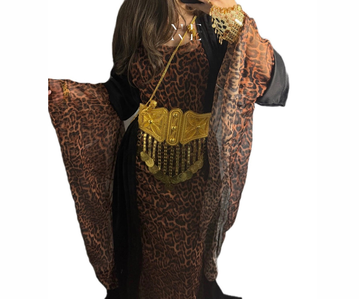 Leopard Print and Black Velvet Kurdish Clothes