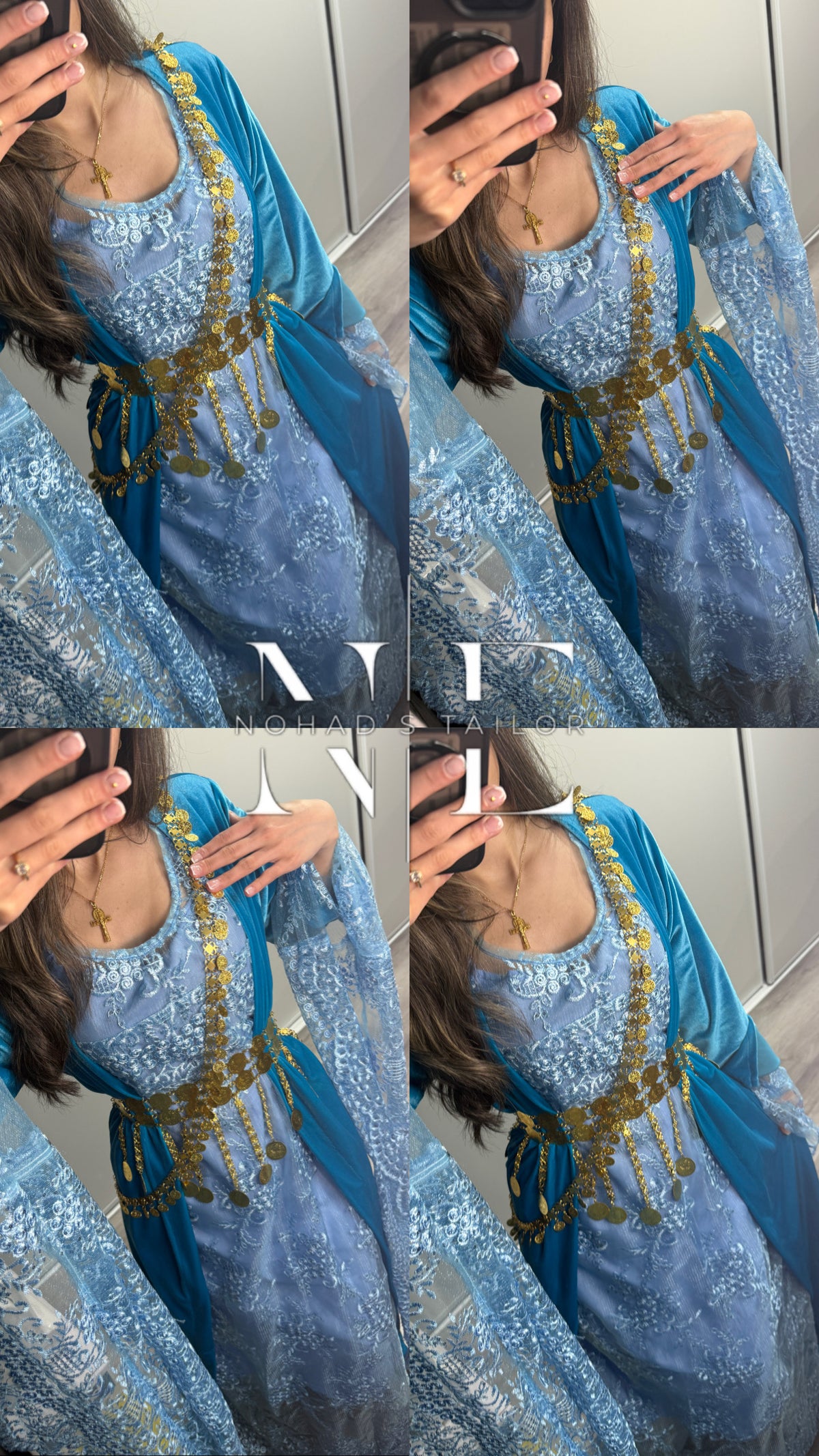 Light Blue Lace and Velvet Kurdish Clothes