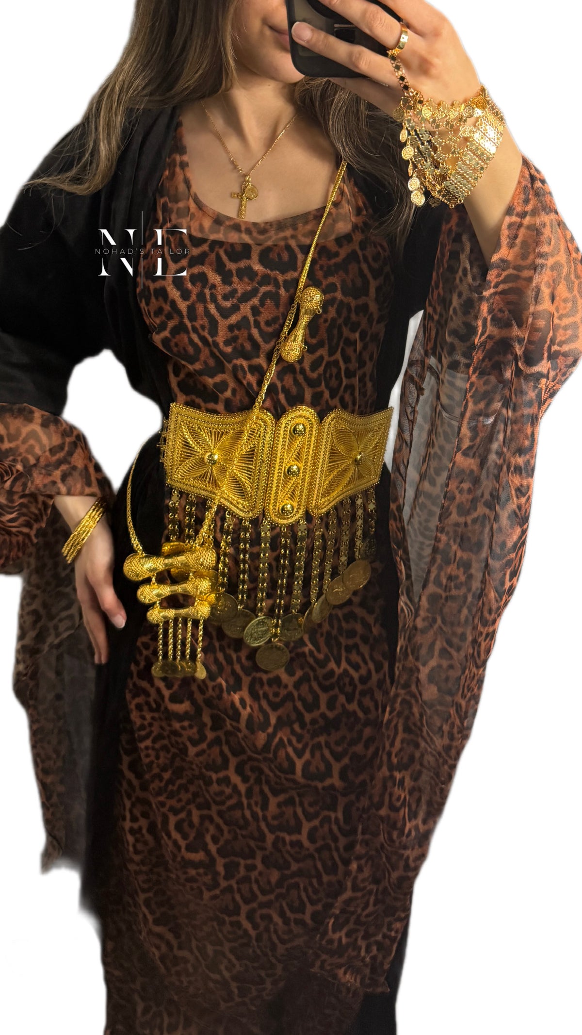 Leopard Print and Black Velvet Kurdish Clothes