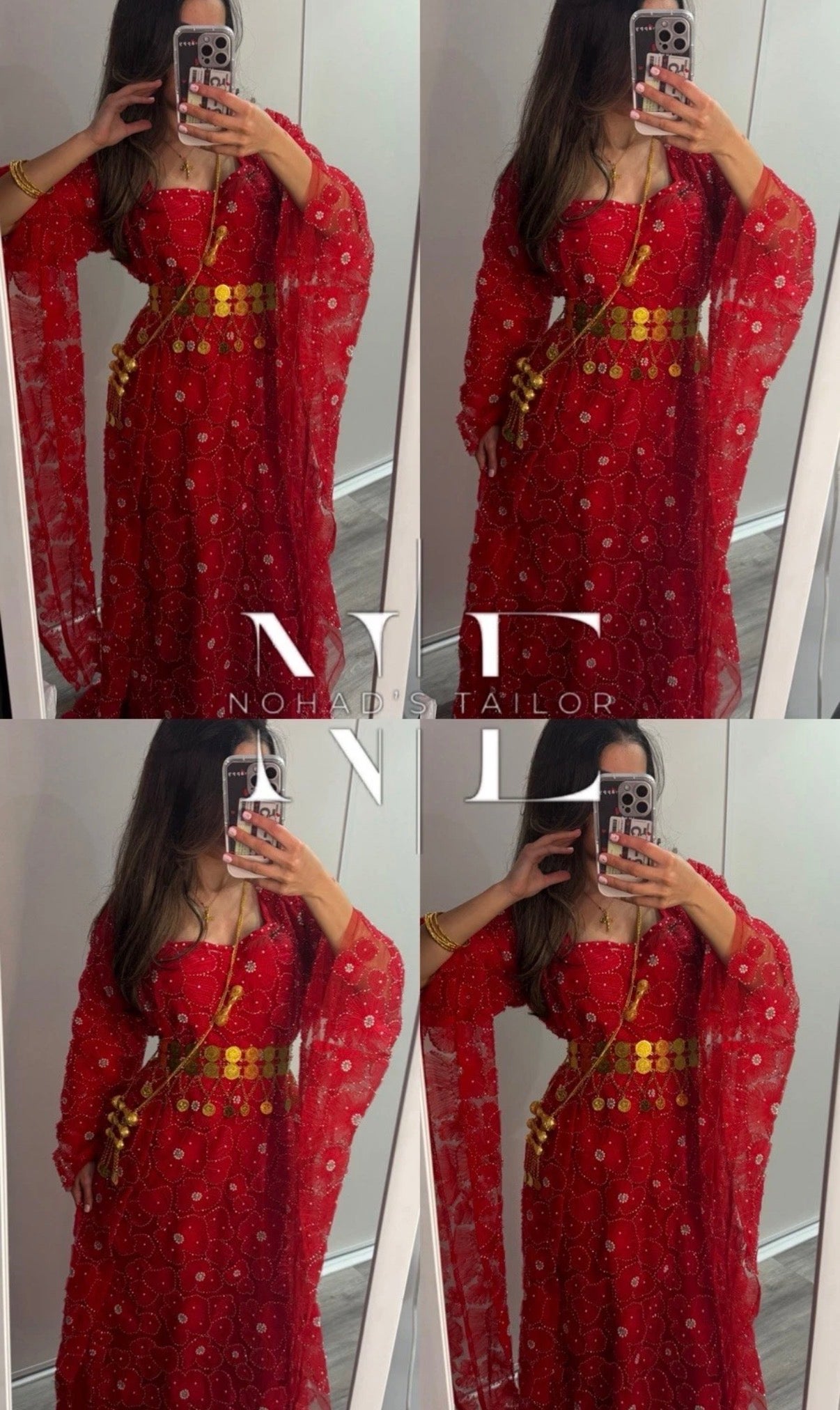 Red and white floral Kurdish Gown (Jilli Kurdi)